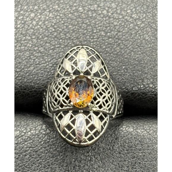 New Condition Sterling Silver Genuine Golden Tourmaline Size 7 Filigree - Picture 1 of 9